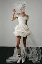 Off Shoulder Minimalist Satin Bud Reception Dress image 2