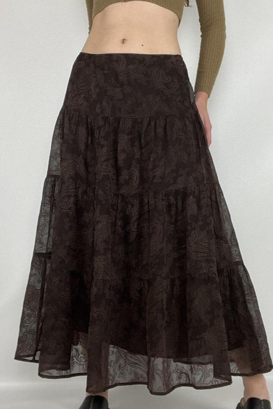 Brown Mesh A-Line Maxi Skirt image 2