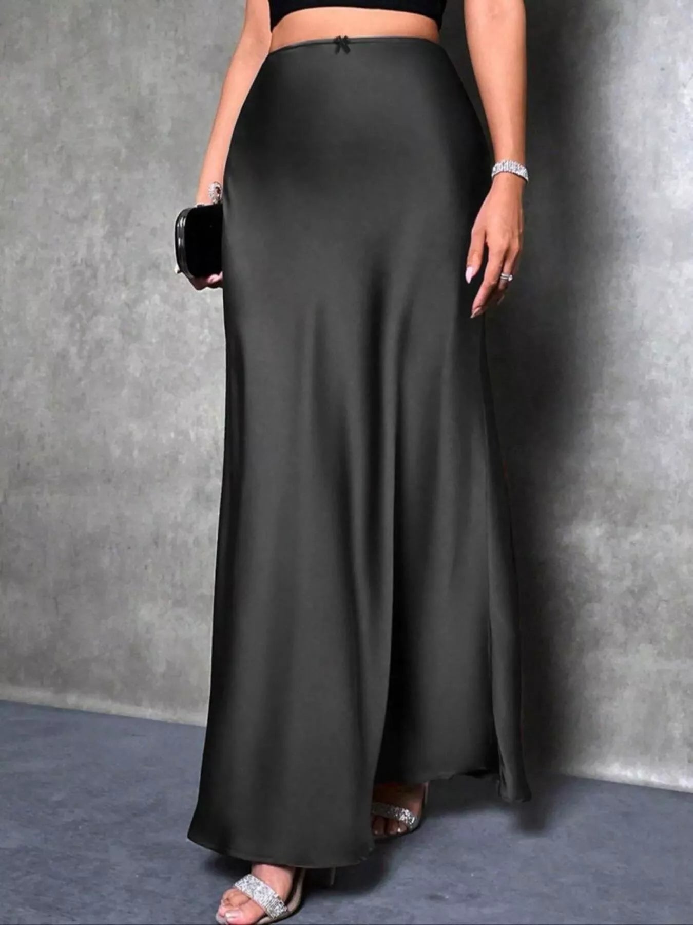 Zinnia Satin Maxi Skirt styled for Avrienne