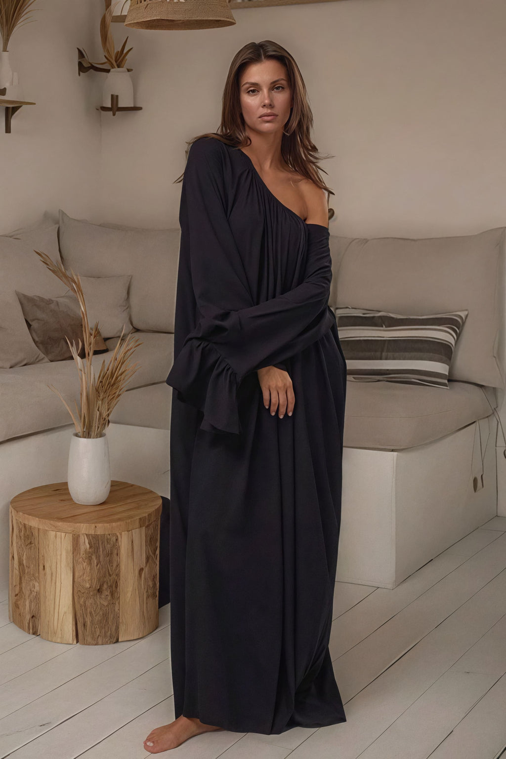 Solid Loose Slouchy Flared Hem Maxi Dress image 1