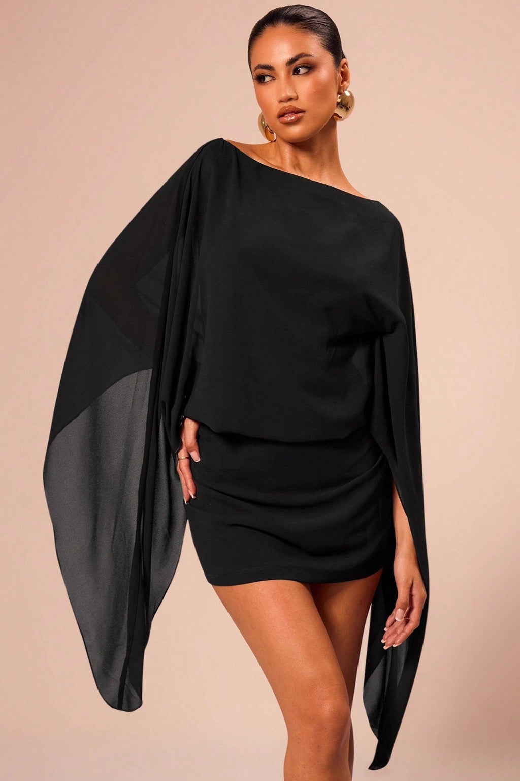 Stylish Elegant Cape Party Mini Dress image 6