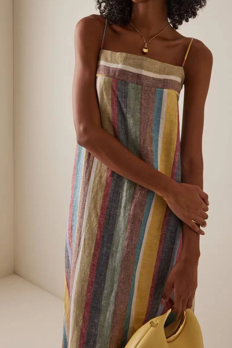Striped Printed Strap Boho Dress image 12