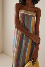 Striped Printed Strap Boho Dress image 1