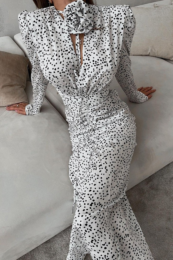 Polka Dot Floral V-Neck Puff Sleeve Maxi Dress image 1
