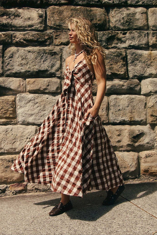 Chic Plaid Buttoned Halter Midi Dress image 2