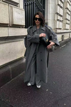 Double-Breasted Belted Slim-Fit Woolen Long Overcoat image 2