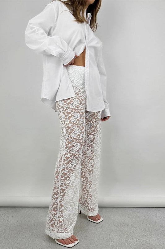Lace Cutout Paneled High-Rise Straight Pants image 8
