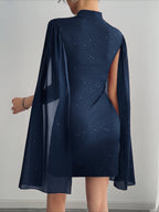 Rhinestone Spliced Round Neck Slim Fit Mini Dress image 6