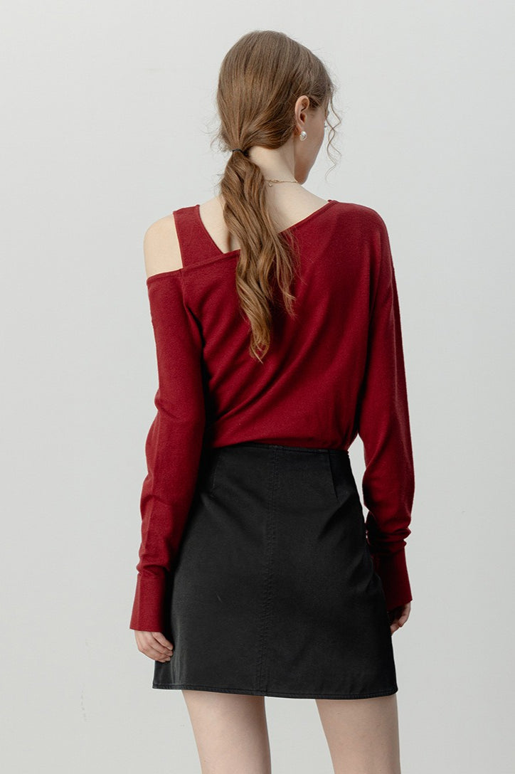 Asymmetric Neckline Elegant Knit Top image 5