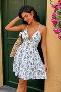 Elegant Deep V Backless Floral Cami Mini Dress image 1