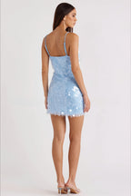 Solid Sequin Spaghetti Strap Mini Dress image 3