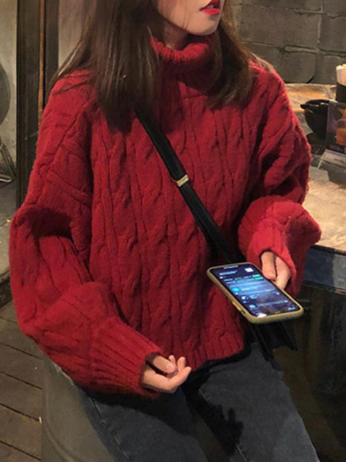 Casual Loose Vintage Solid Color Pullover Sweater image 1