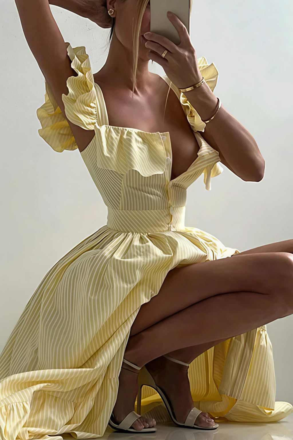 Ruffle Striped Square Collar Midi Dress image 2