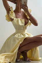 Ruffle Striped Square Collar Midi Dress image 2