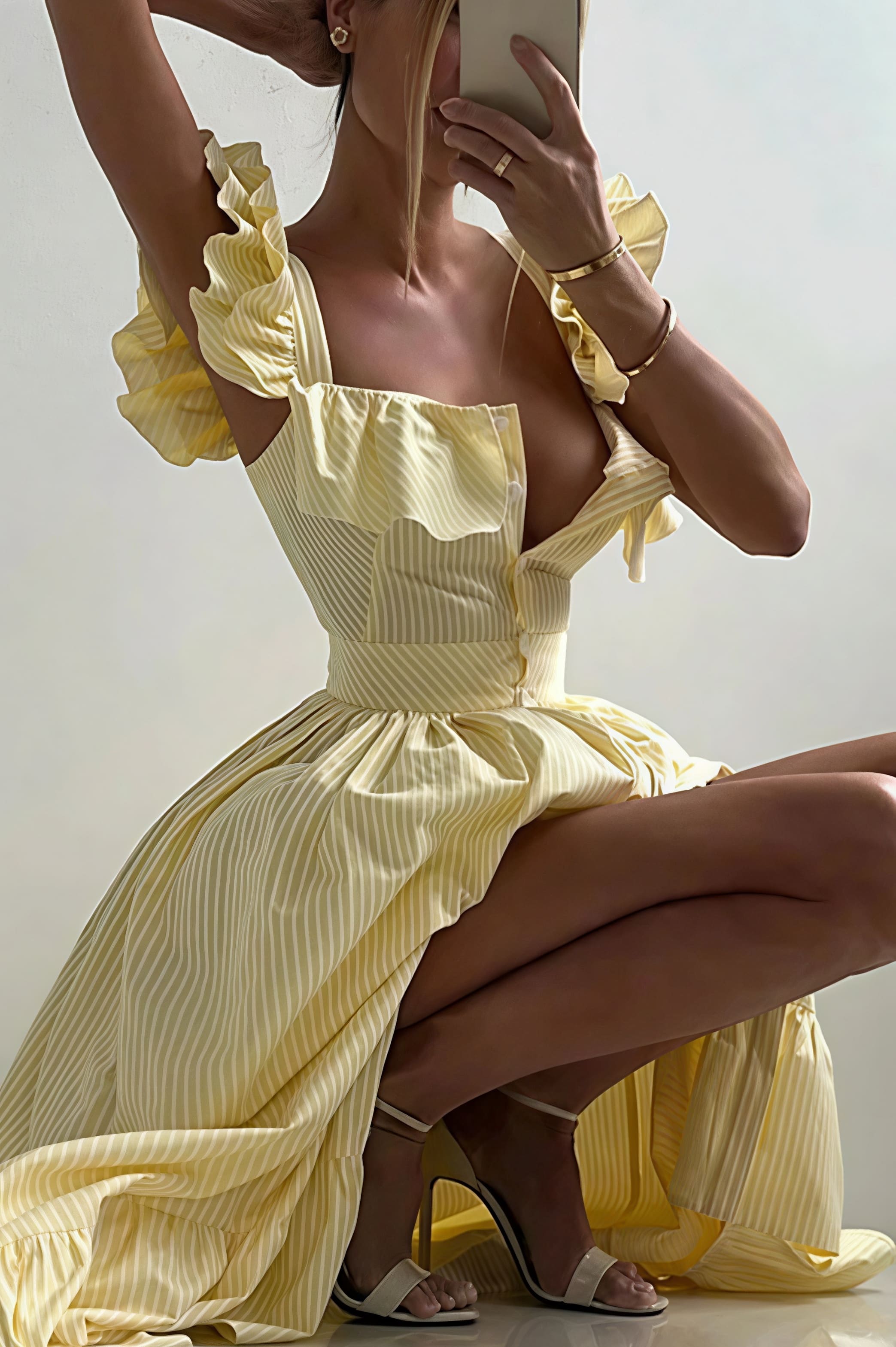 Ruffle Striped Square Collar Midi Dress image 2