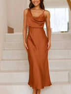 Willa Satin Dress detail view styled for Avrienne