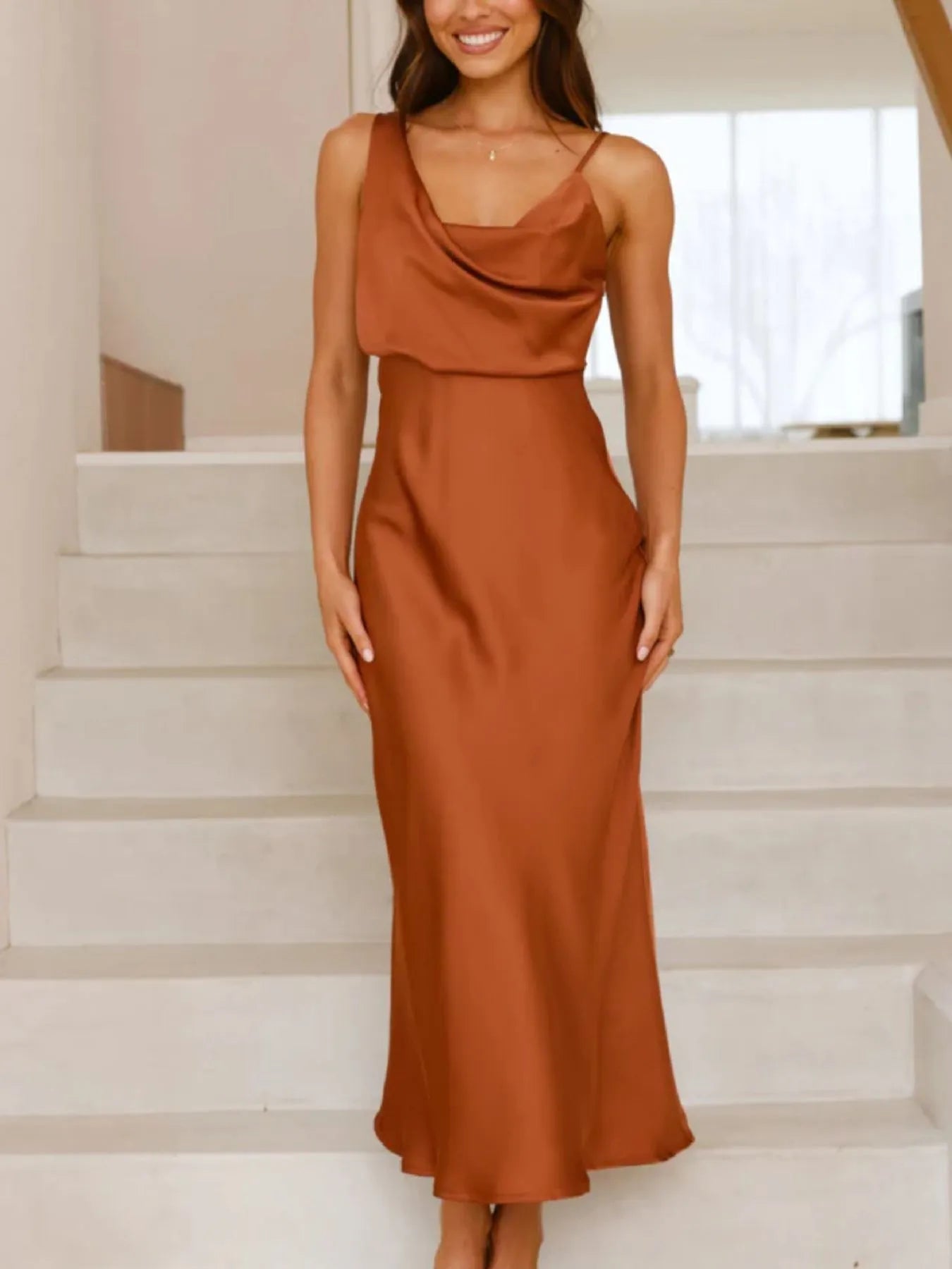 Willa Satin Dress detail view styled for Avrienne