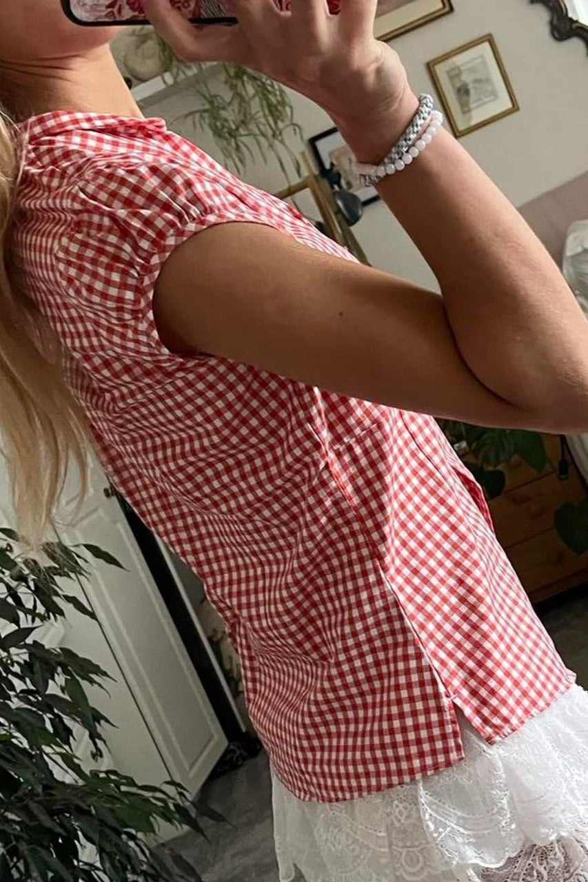 Versatile Red White Plaid Blouse image 3