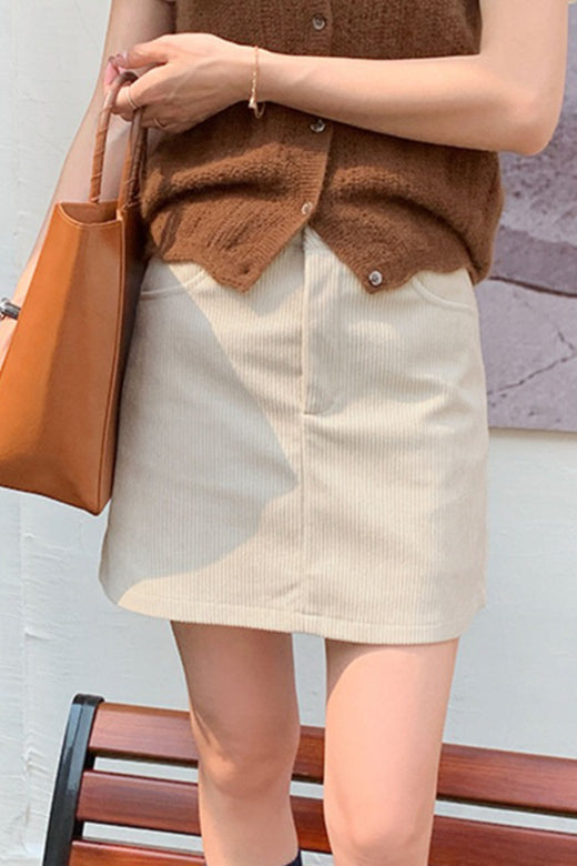 Corduroy High Waist A-Line Skirt image 3