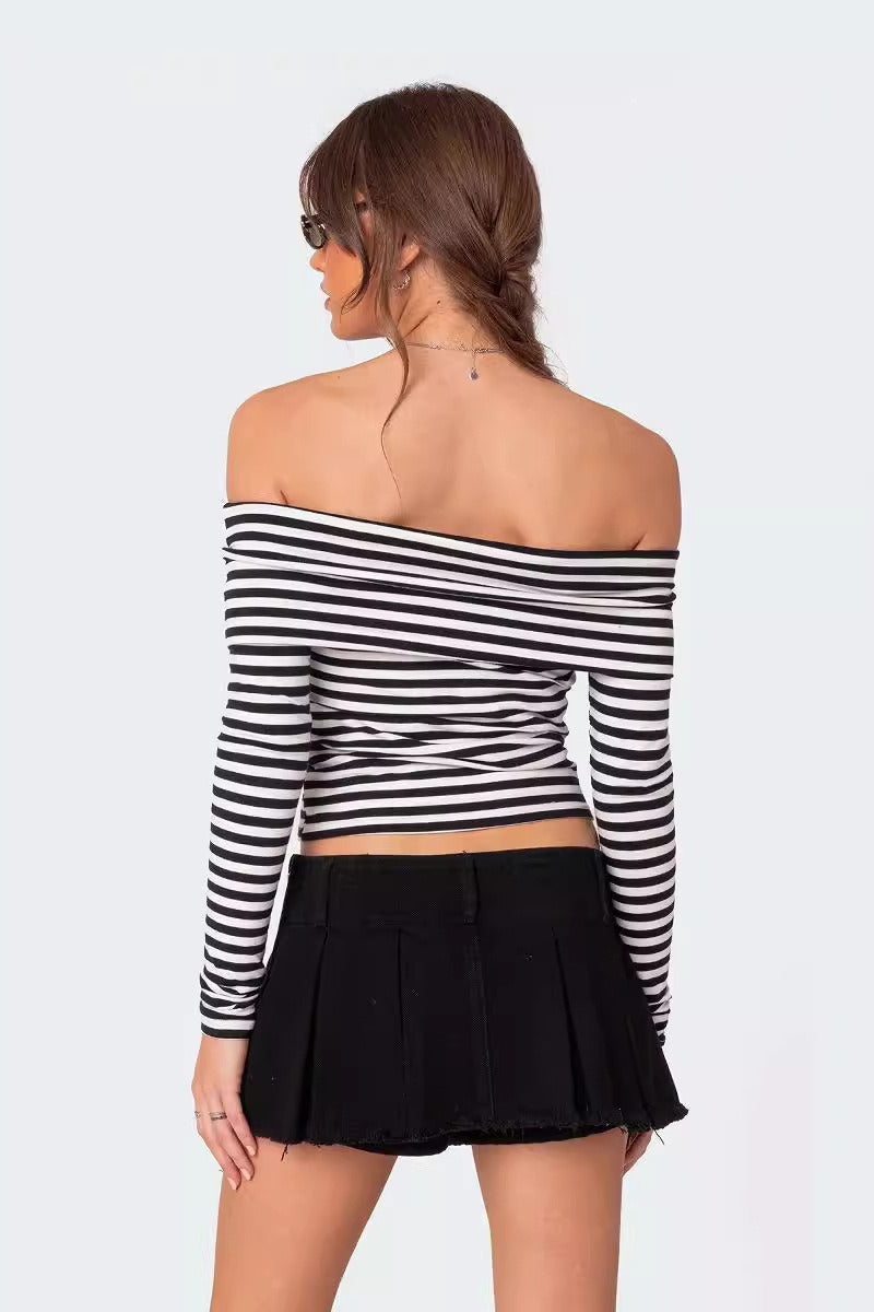 Slim Fit Striped Slit Neck Knit Top image 3
