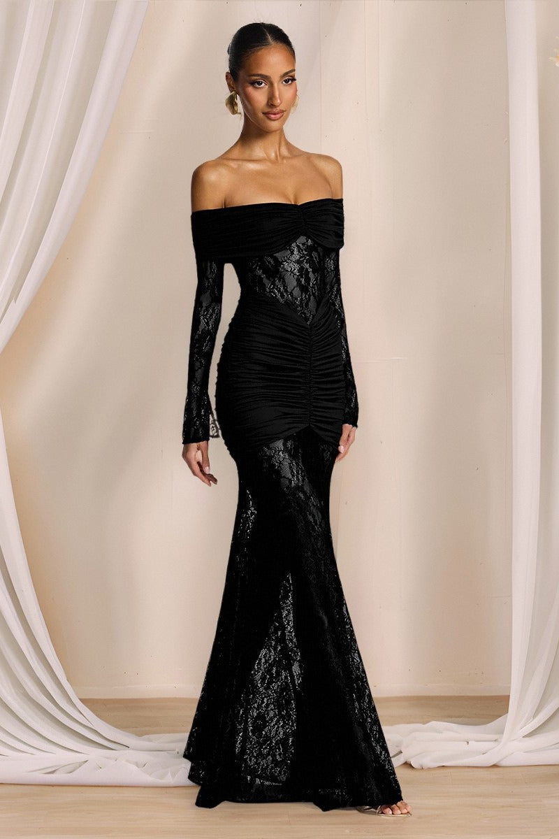 Elegant Lace Off Shoulder Long Sleeve Formal Dress image 3