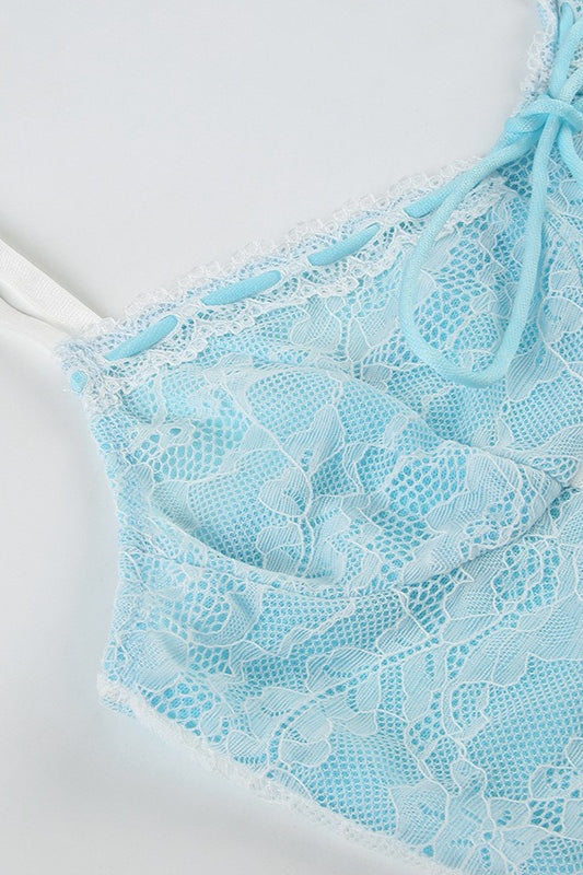 Knit Lace Patchwork Solid Sheer Cami Top image 8