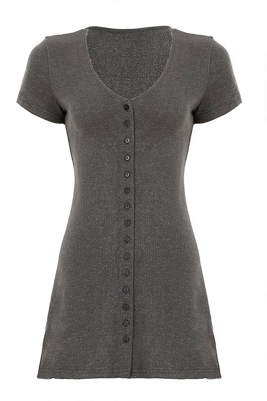 Solid Button Knit V Neck Slim Mini Dress image 8