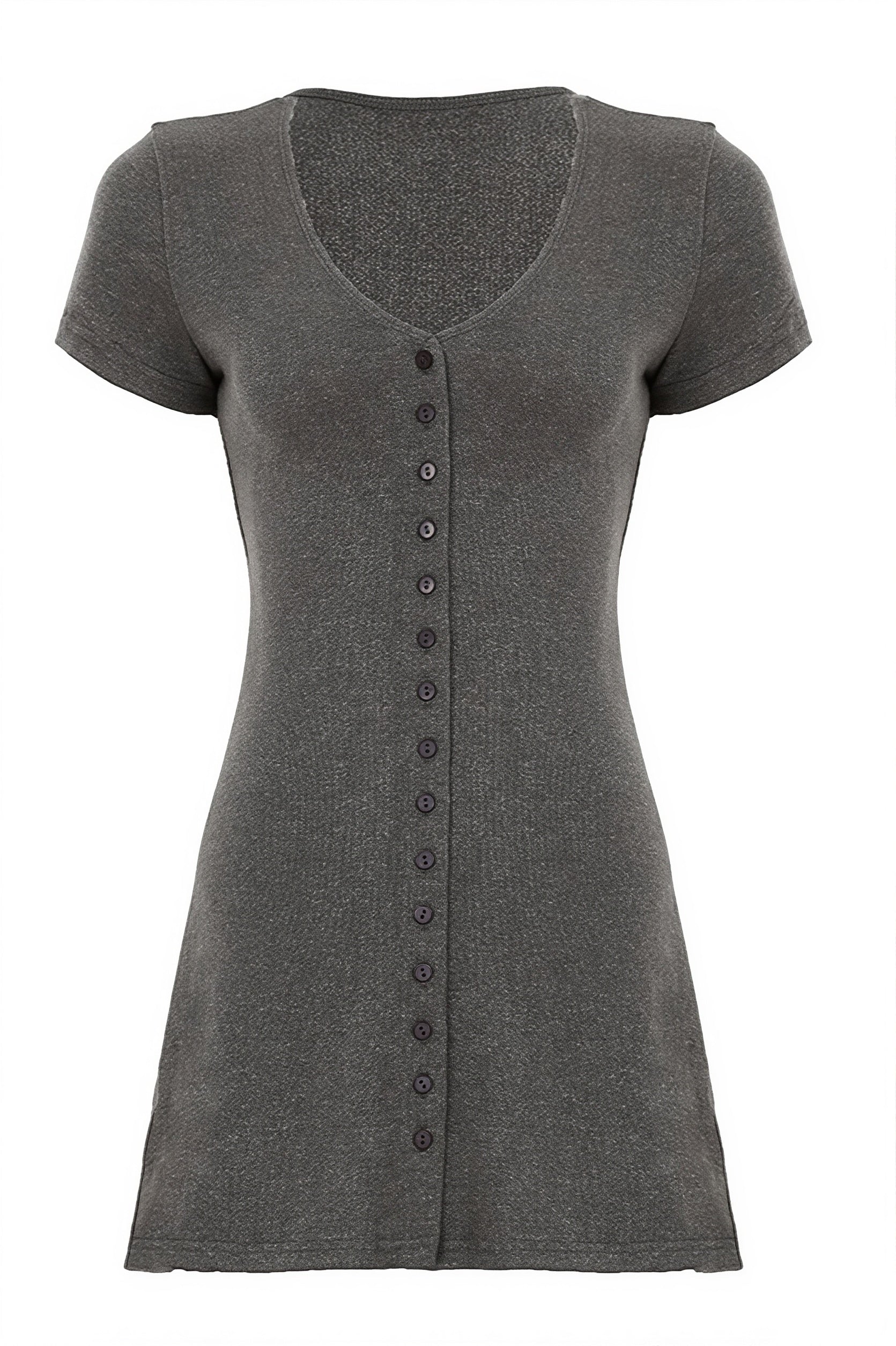 Solid Button Knit V Neck Slim Mini Dress image 8