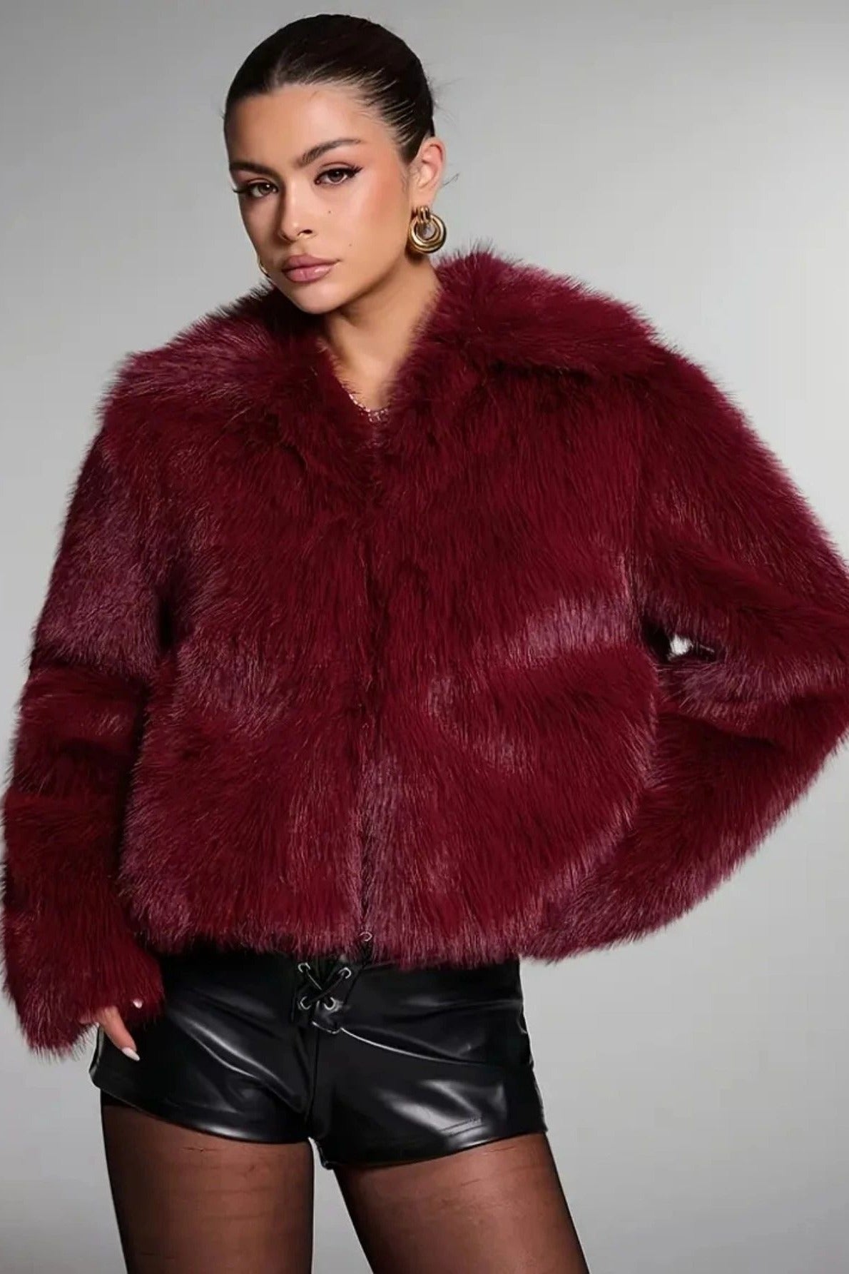 Vintage Elegant Faux Fur Buttoned Long-Sleeve Coat image 3