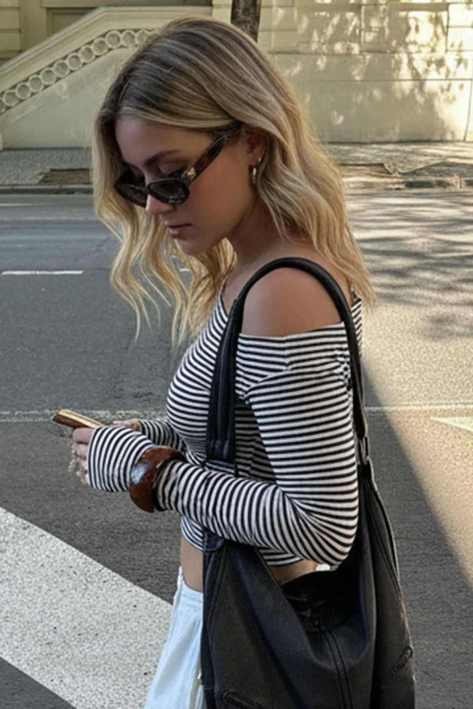 Color Block Striped Asymmetric Shoulder Fitted Blouse image 4