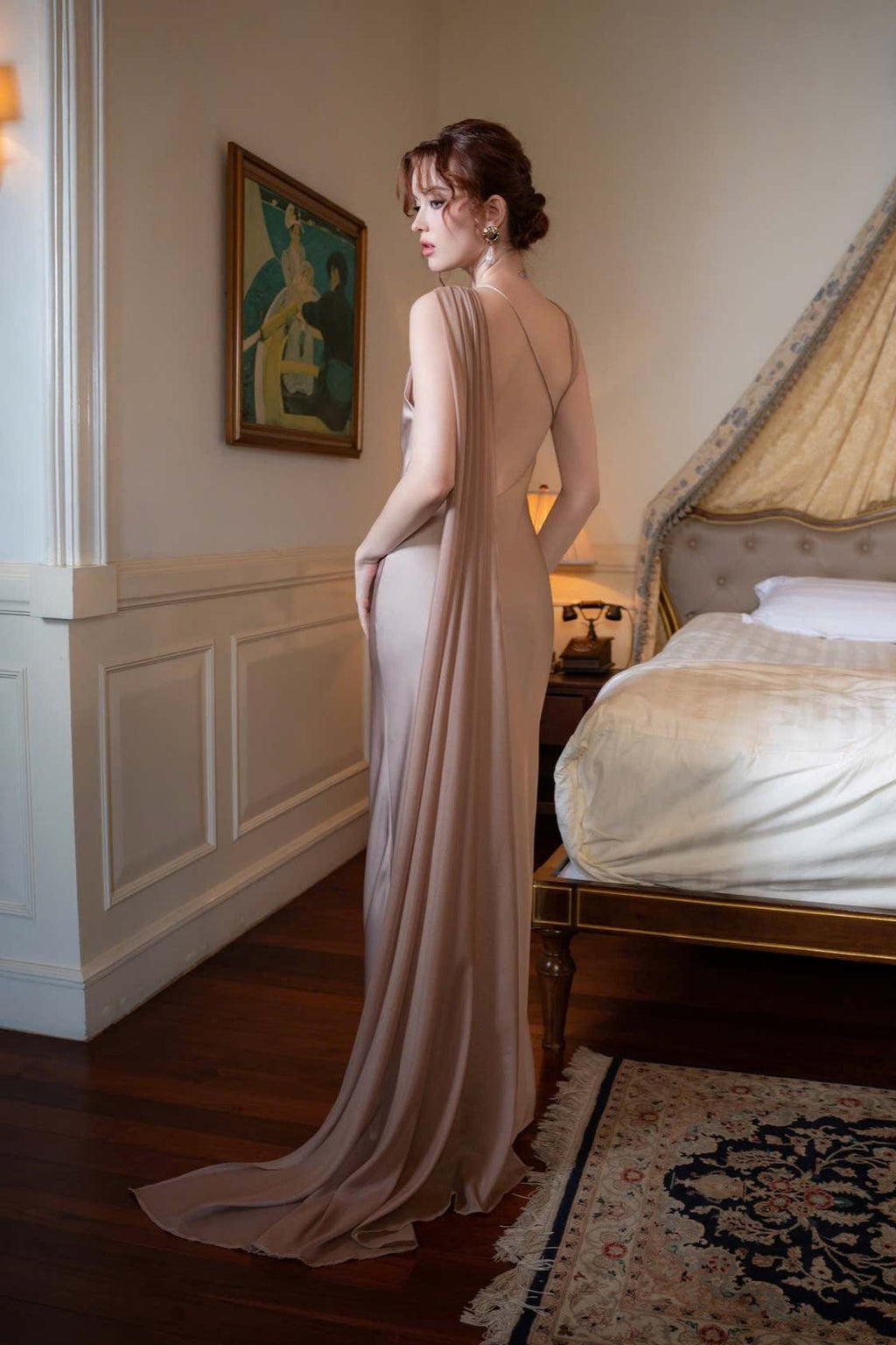 Satin Mermaid Slim Fit Elegant One Shoulder Solid Color Prom Dress image 15