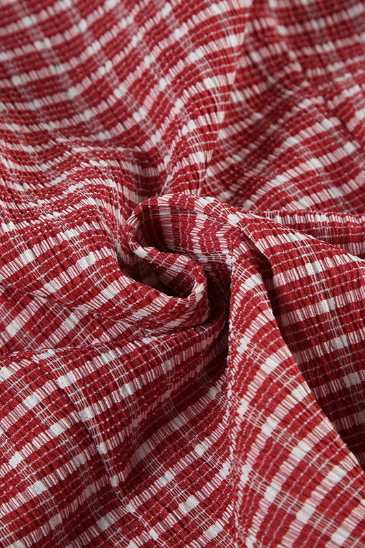 Vintage Red Plaid Polo Collar Button-Down Cropped Blouse image 6