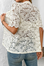 Lace Short Sleeve Button Casual Blouse image 4
