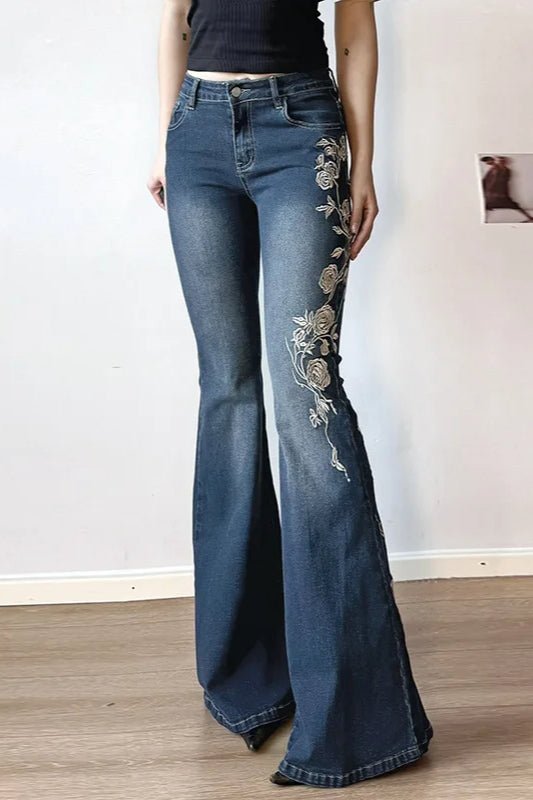 Vintage Plant Embroidered Bootcut Jeans image 14