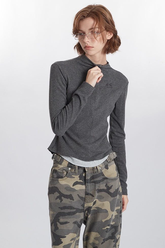 Mock Two-Piece Half-Zip Knit Top image 4