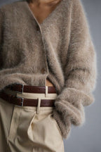 V-Neck Fluffy Knit Cardigan Sweater image 3
