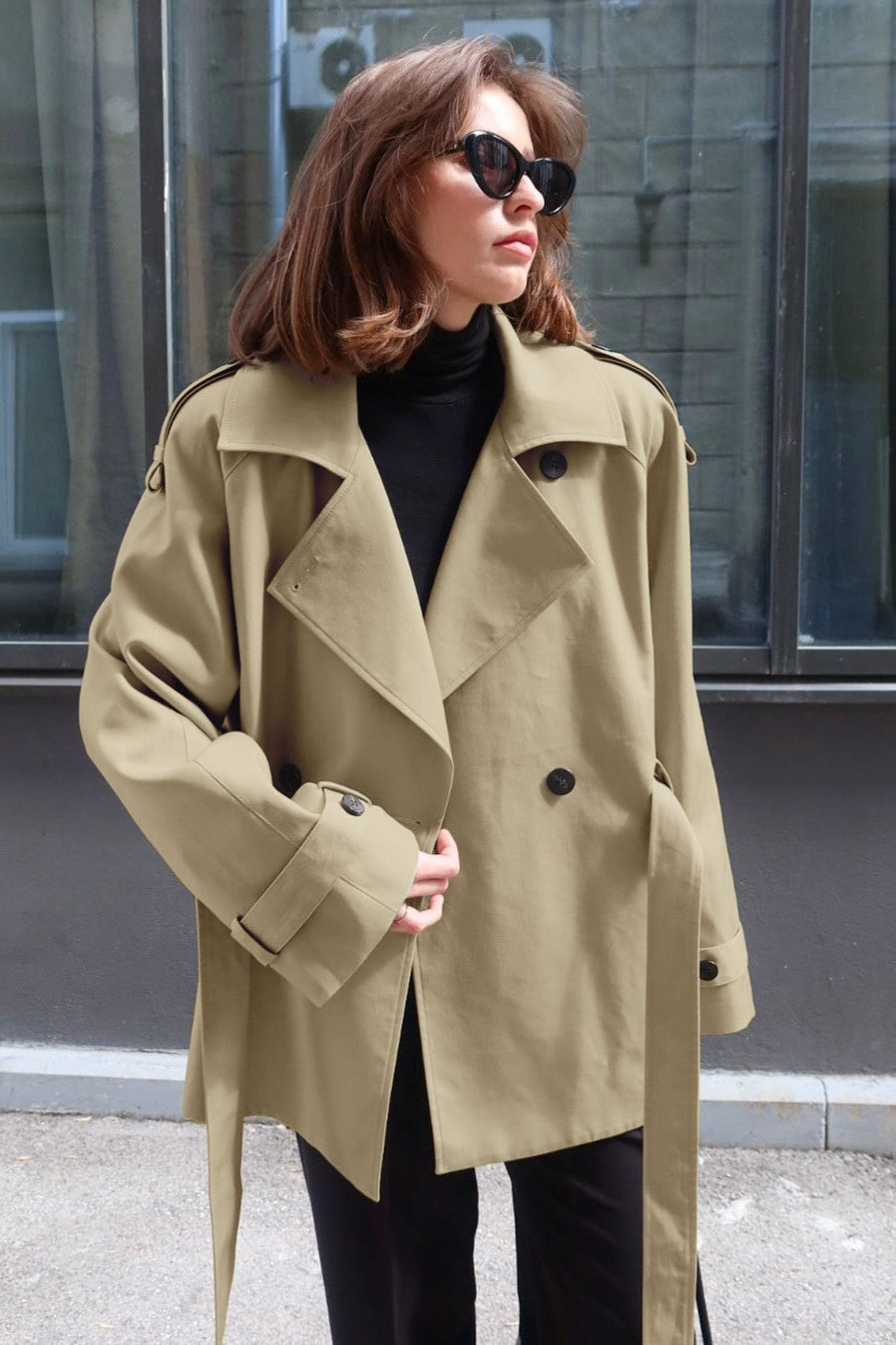 Belted Collared Loose Fit Jacket image 4