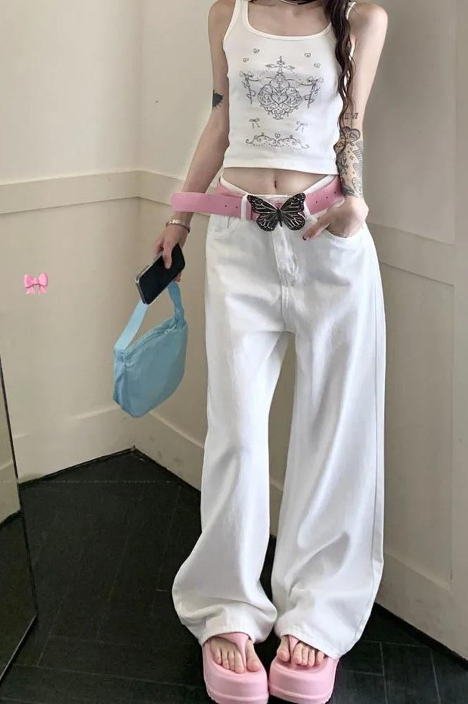 Embroidered Pink Bow Wide Leg Jeans image 23