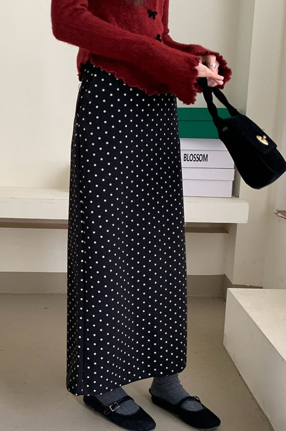High Waist Polka Dot Back Slit Skirt image 3