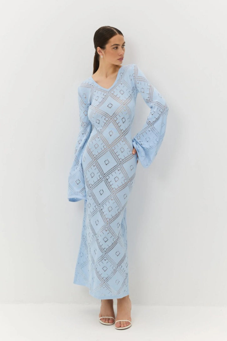 Knit Argyle Jacquard Long Sleeve Maxi Dress image 8