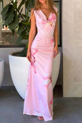Floral Print Draped Neck Slim Maxi Dress image 1