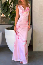 Floral Print Draped Neck Slim Maxi Dress image 1