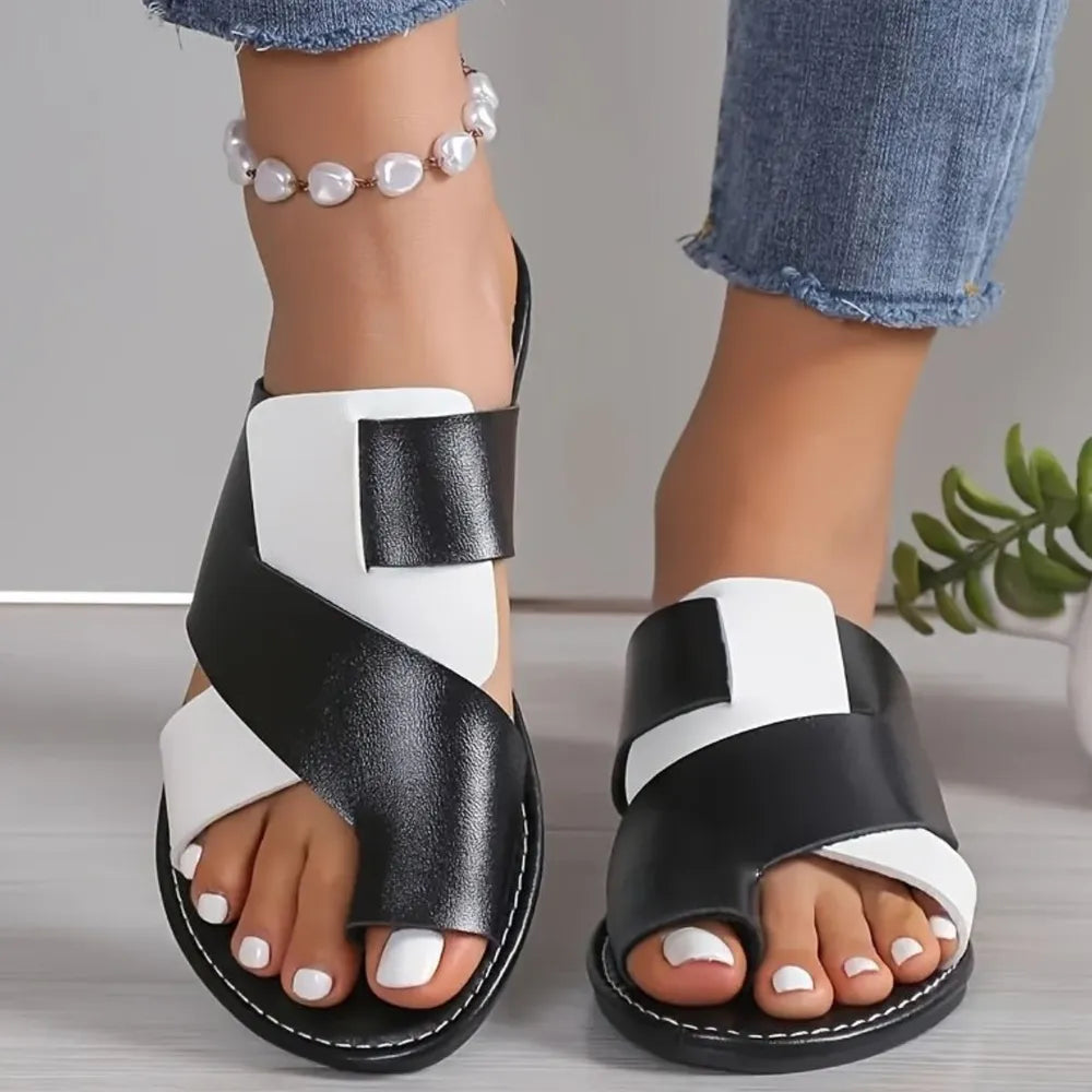 Delphine Toe-Loop Sandals detail view styled for Avrienne