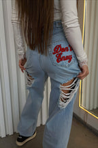 Chic Retro Embroidered Ripped Wide Leg Jeans image 4
