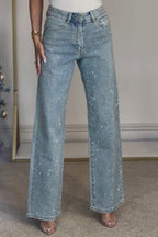 Rhinestone Washed High Waist Jeans image 3