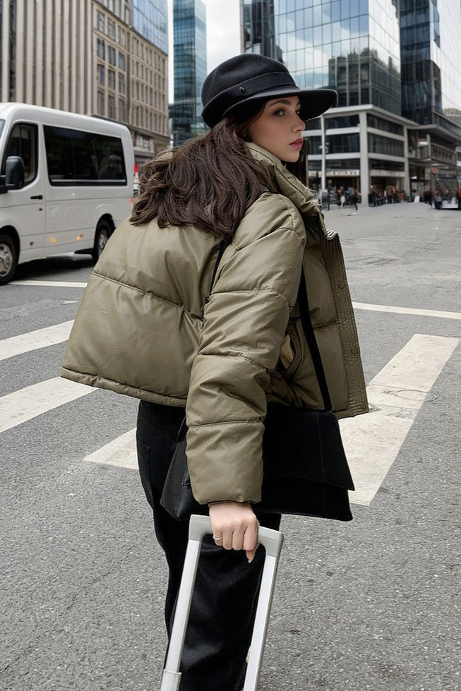 Cropped Faux Leather Insulated Puffer Jacket image 6