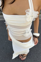 3D Floral Patchwork Halter Slim Cutout Waist Maxi Dress image 6