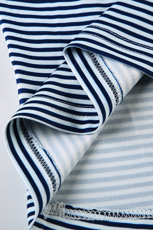 Basic Crew Neck Backless Striped Fitted Knit Blouse image 4