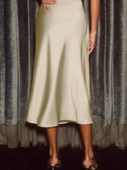 Diana Satin Skirt detail view styled for Avrienne