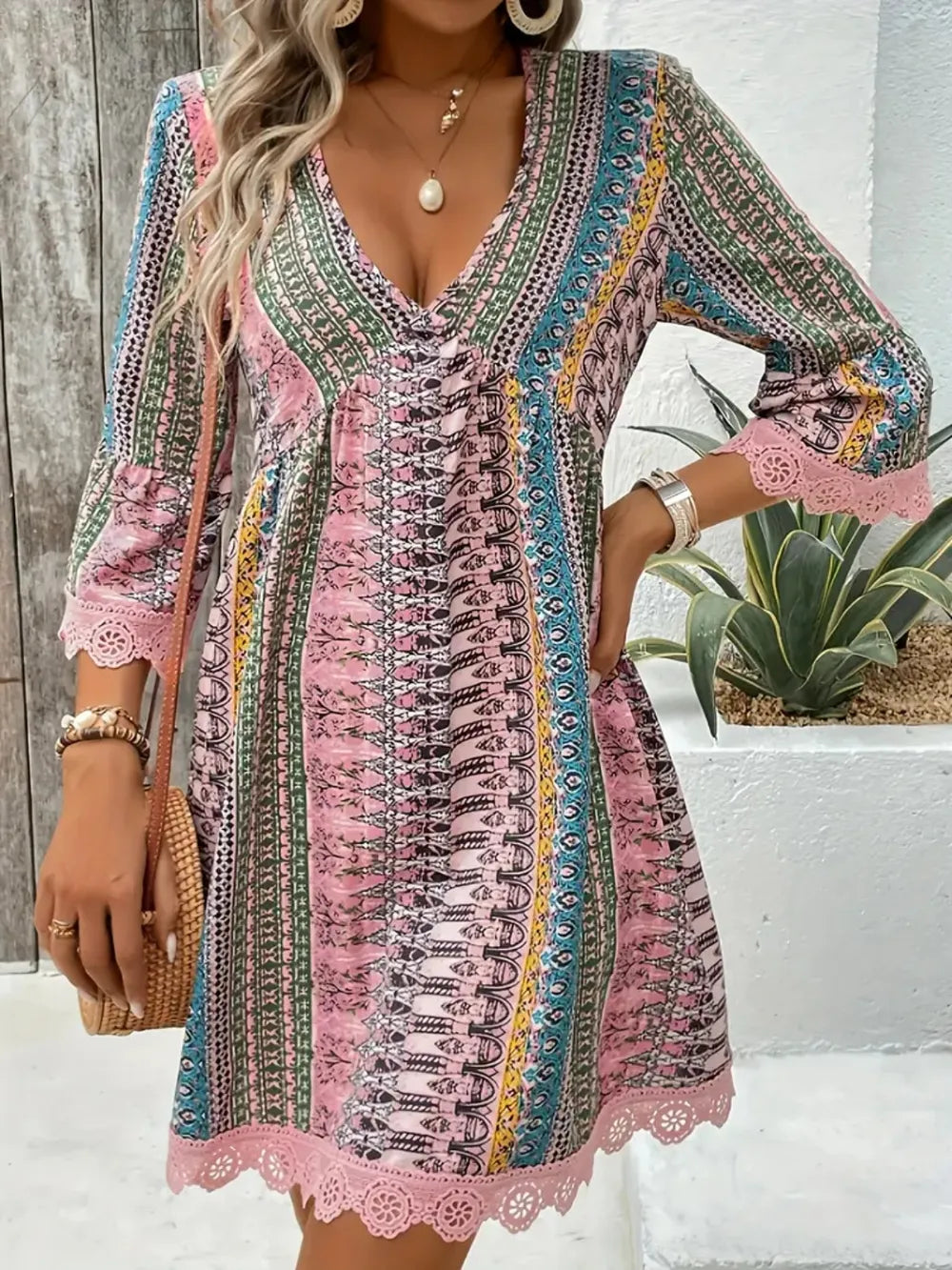 Adeline Lace V-Neck Dress detail view styled for Avrienne